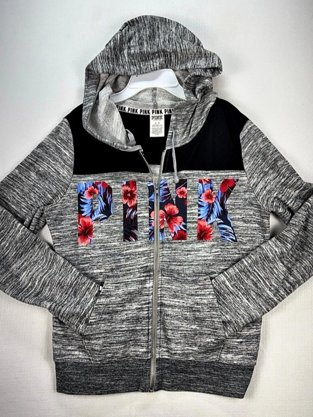 PINK Floral Full Zip Hoodie Size Medium Casual/Active wear